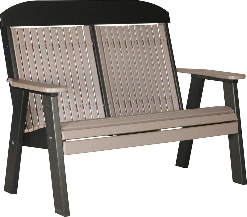 LuxCraft LuxCraft 4' Classic Highback Recycled Plastic Bench Weatherwood on Black Outdoor Bench 4CPBWWB