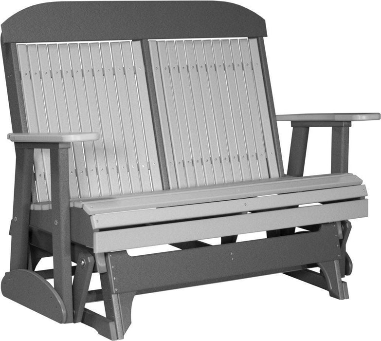 LuxCraft LuxCraft 4 ft. Recycled Plastic Highback Outdoor Glider Bench Dove Gray on Slate Highback Glider 4CPGDGS
