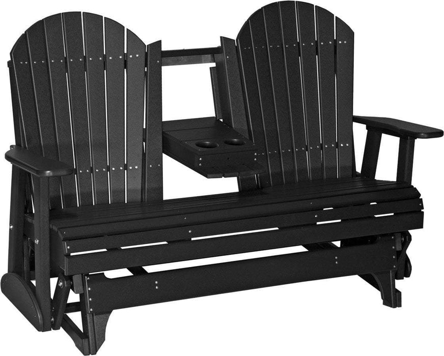 LuxCraft LuxCraft 5 ft. Recycled Plastic Adirondack Outdoor Glider With Cup Holder Black Adirondack Glider 5APGBK