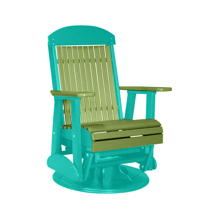 LuxCraft Lime Green 2 foot Classic Highback Recycled Plastic Swivel Glider Chair With Cup Holder