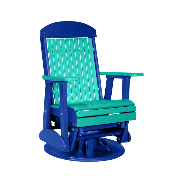 LuxCraft Aruba Blue 2 foot Classic Highback Recycled Plastic Swivel Glider Chair With Cup Holder