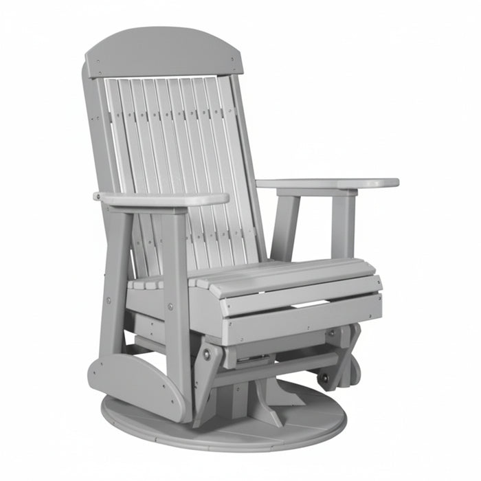LuxCraft Dove Gray 2 foot Classic Highback Recycled Plastic Swivel Glider Chair With Cup Holder