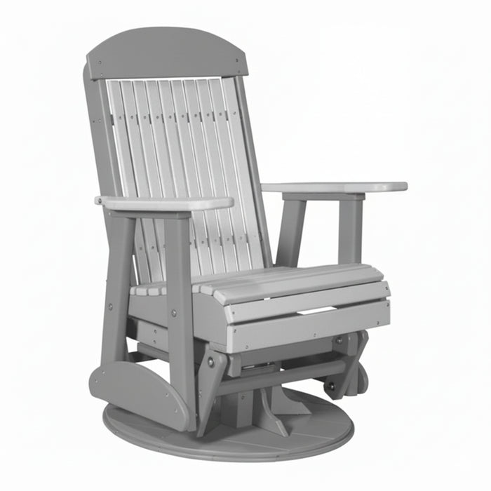 LuxCraft Dove Gray 2 foot Classic Highback Recycled Plastic Swivel Glider Chair With Cup Holder