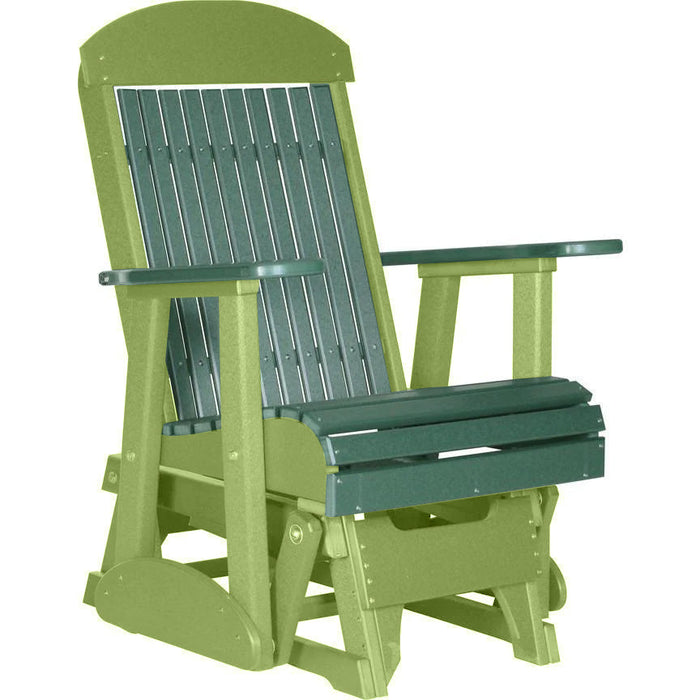 LuxCraft Green 2 foot Classic Highback Recycled Plastic Glider Chair With Cup Holder