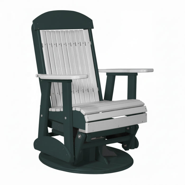 LuxCraft Dove Gray 2 foot Classic Highback Recycled Plastic Swivel Glider Chair With Cup Holder