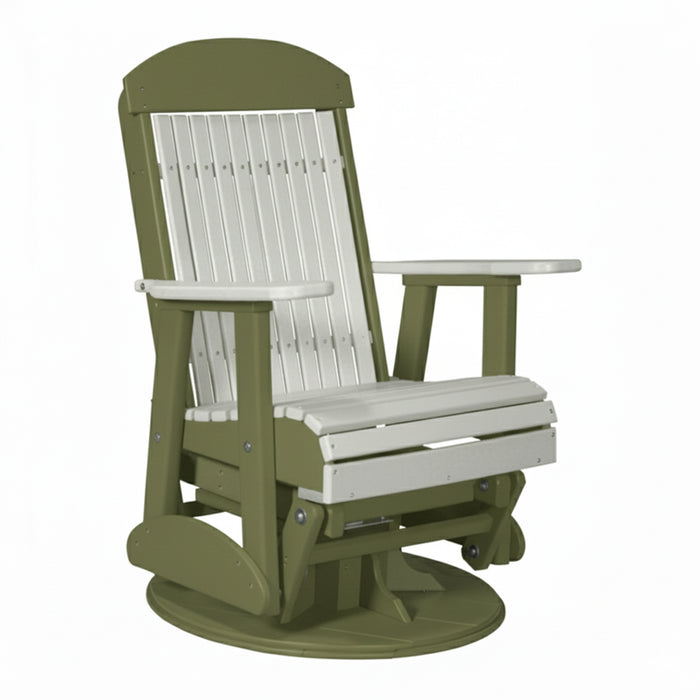 LuxCraft Dove Gray 2 foot Classic Highback Recycled Plastic Swivel Glider Chair With Cup Holder