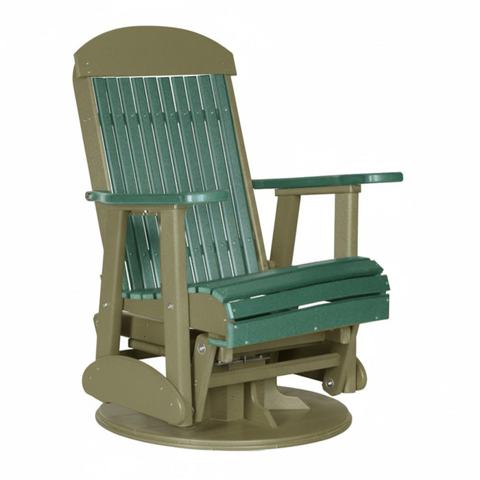 LuxCraft Green 2 foot Classic Highback Recycled Plastic Swivel Glider Chair With Cup Holder