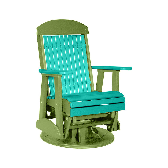 LuxCraft Aruba Blue 2 foot Classic Highback Recycled Plastic Swivel Glider Chair With Cup Holder