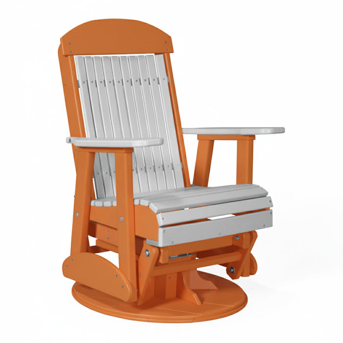 LuxCraft Dove Gray 2 foot Classic Highback Recycled Plastic Swivel Glider Chair With Cup Holder