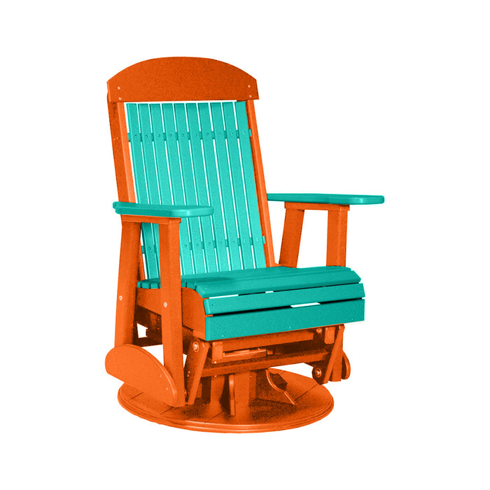 LuxCraft Aruba Blue 2 foot Classic Highback Recycled Plastic Swivel Glider Chair With Cup Holder