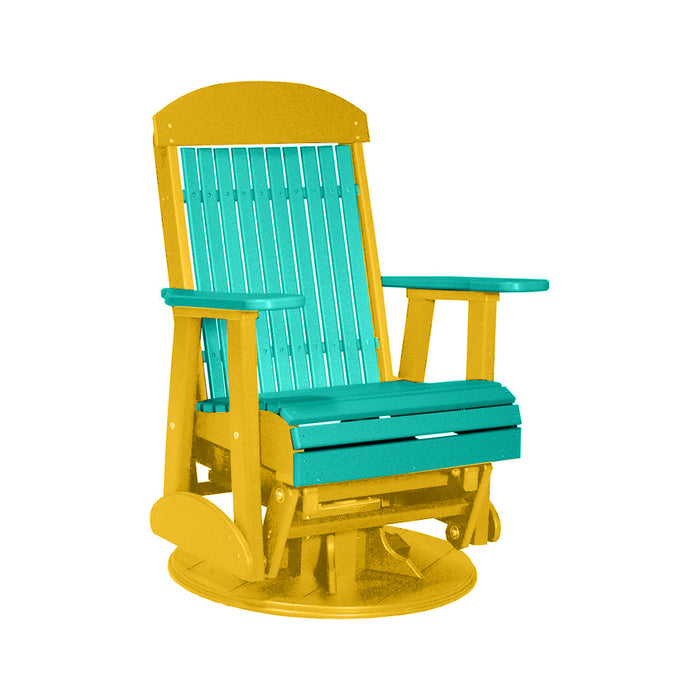 LuxCraft Aruba Blue 2 foot Classic Highback Recycled Plastic Swivel Glider Chair With Cup Holder