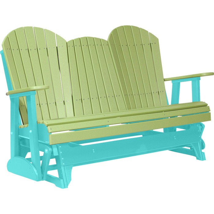 LuxCraft Copy of LuxCraft Lime Green 5 ft. Recycled Plastic Adirondack Outdoor Glider With Cup Holder Lime Green on Aruba Blue Adirondack Glider 5APGLGAB-CH
