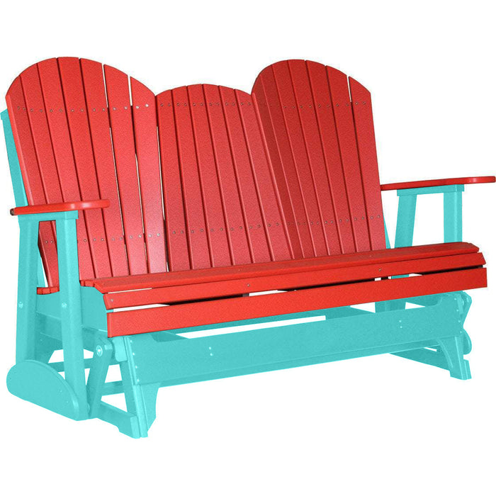 LuxCraft Copy of LuxCraft Red 5 ft. Recycled Plastic Adirondack Outdoor Glider With Cup Holder Red on Aruba Blue Adirondack Glider 5APGRAB-CH