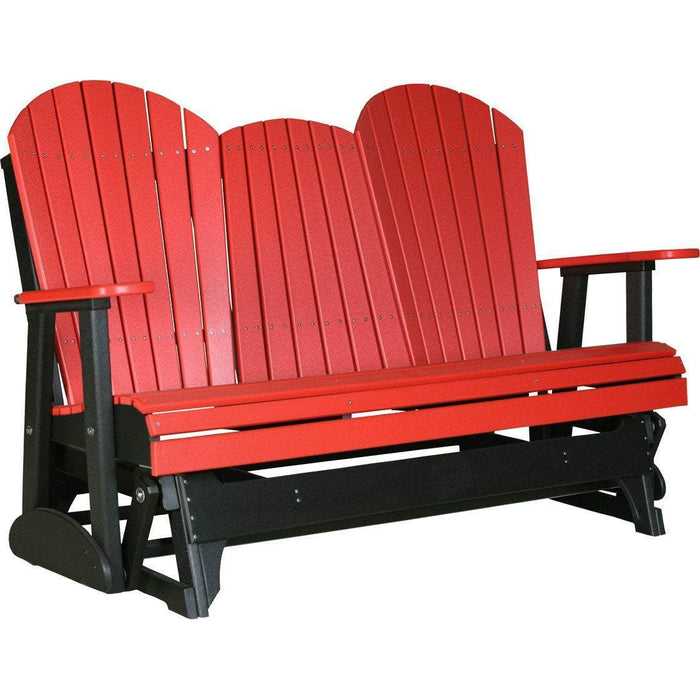 LuxCraft Copy of LuxCraft Red 5 ft. Recycled Plastic Adirondack Outdoor Glider With Cup Holder Red On Black Adirondack Glider 5APGRB-CH