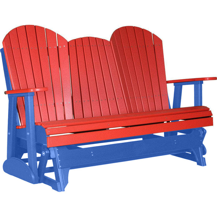 LuxCraft Copy of LuxCraft Red 5 ft. Recycled Plastic Adirondack Outdoor Glider With Cup Holder Red on Blue Adirondack Glider 5APGRBL-CH