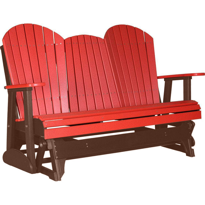 LuxCraft Copy of LuxCraft Red 5 ft. Recycled Plastic Adirondack Outdoor Glider With Cup Holder Red on Chestnut Brown Adirondack Glider 5APGRCB-CH