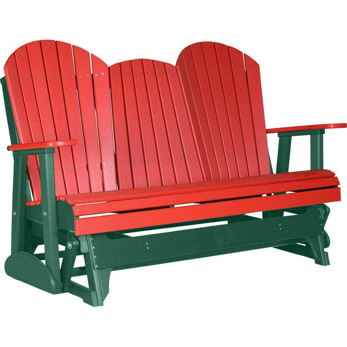 LuxCraft Copy of LuxCraft Red 5 ft. Recycled Plastic Adirondack Outdoor Glider With Cup Holder Red on Green Adirondack Glider 5APGRG-CH