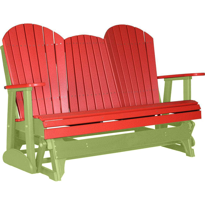 LuxCraft Copy of LuxCraft Red 5 ft. Recycled Plastic Adirondack Outdoor Glider With Cup Holder Red on Lime Green Adirondack Glider 5APGRLG-CH