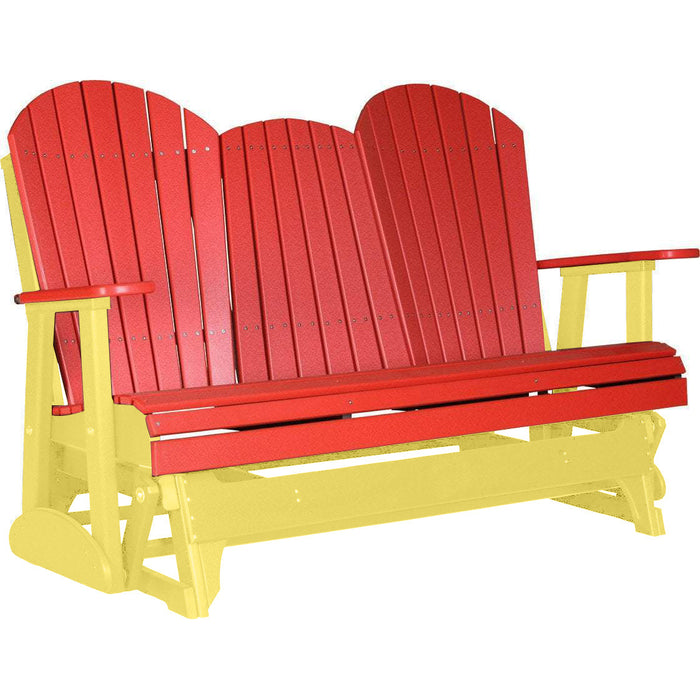 LuxCraft Copy of LuxCraft Red 5 ft. Recycled Plastic Adirondack Outdoor Glider With Cup Holder Red on Yellow Adirondack Glider 5APGRY-CH