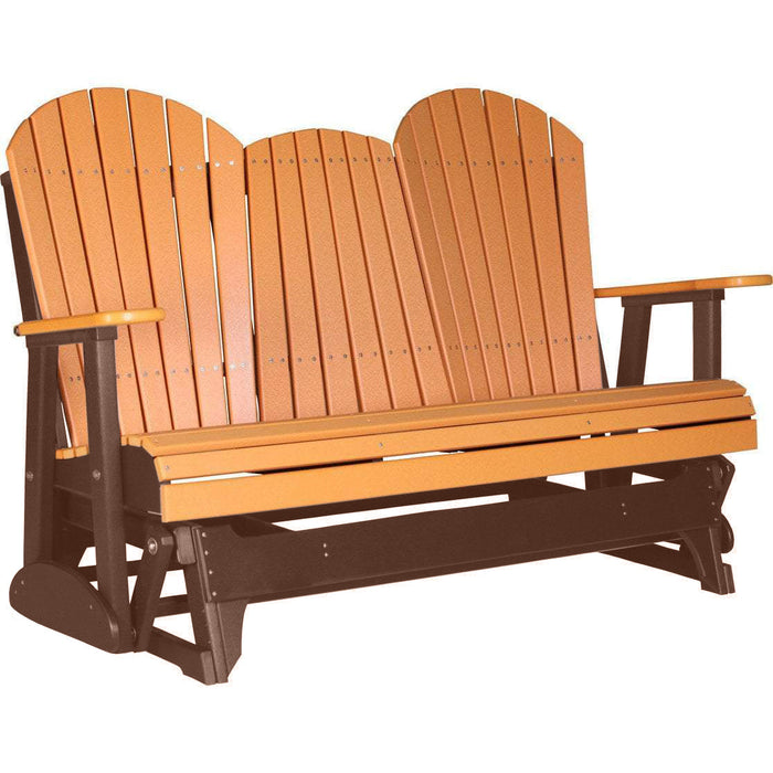 LuxCraft Copy of LuxCraft Tangerine 5 ft. Recycled Plastic Adirondack Outdoor Glider With Cup Holder Tangerine on Chestnut Brown Adirondack Glider 5APGTCB-CH