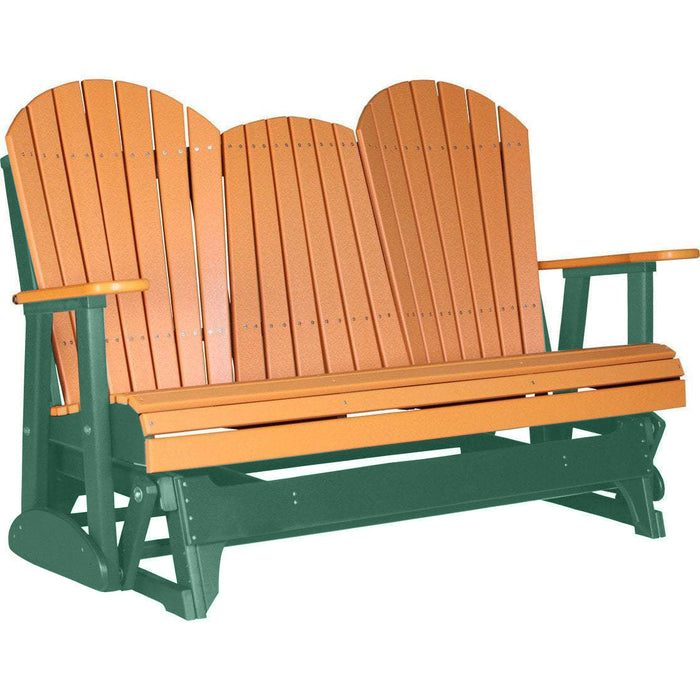 LuxCraft Copy of LuxCraft Tangerine 5 ft. Recycled Plastic Adirondack Outdoor Glider With Cup Holder Tangerine on Green Adirondack Glider 5APGTG-CH