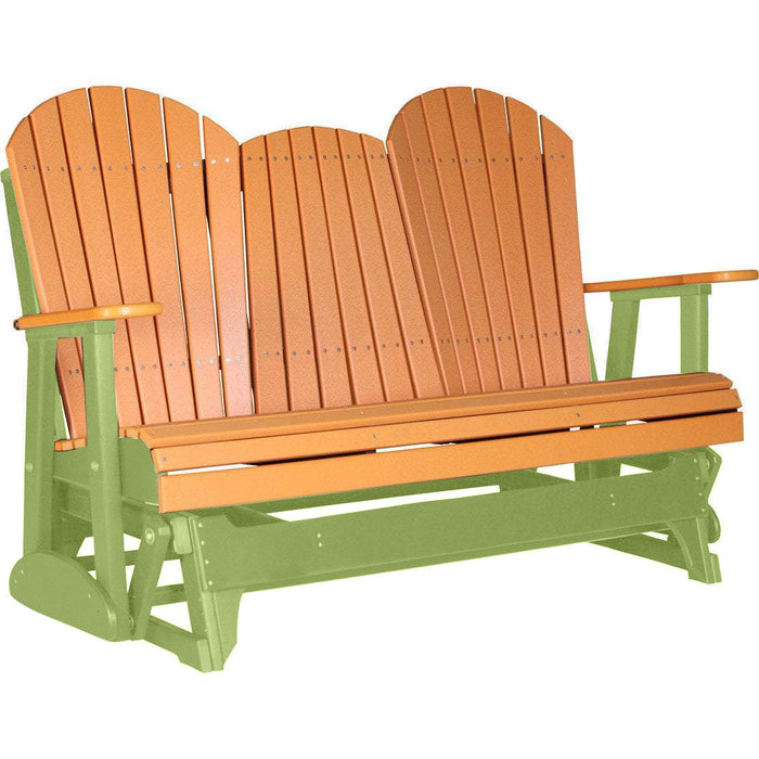 LuxCraft Copy of LuxCraft Tangerine 5 ft. Recycled Plastic Adirondack Outdoor Glider With Cup Holder Tangerine on Lime Green Adirondack Glider 5APGTLG-CH