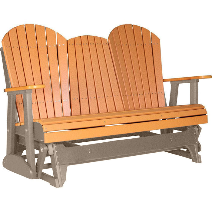 LuxCraft Copy of LuxCraft Tangerine 5 ft. Recycled Plastic Adirondack Outdoor Glider With Cup Holder Tangerine on Weatherwood Adirondack Glider 5APGTWW-CH