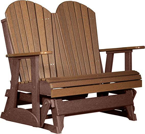 LuxCraft LuxCraft Antique Mahogany 4 ft. Recycled Plastic Adirondack Outdoor Glider Antique Mahogany on Chestnut Brown Adirondack Glider 4APGAMCB