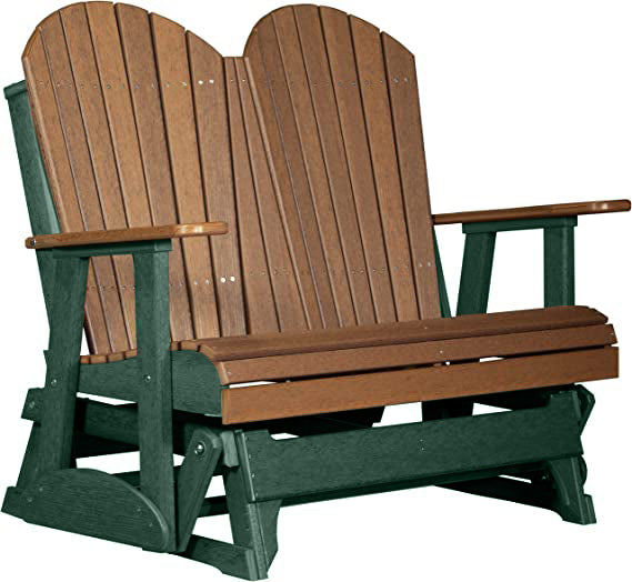 LuxCraft LuxCraft Antique Mahogany 4 ft. Recycled Plastic Adirondack Outdoor Glider Antique Mahogany on Green Adirondack Glider 4APGAMG