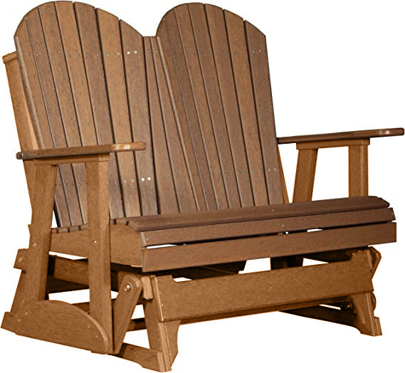 LuxCraft LuxCraft Antique Mahogany 4 ft. Recycled Plastic Adirondack Outdoor Glider With Cup Holder Antique Mahogany on Cedar Adirondack Glider 4APGAMC-CH