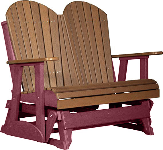 LuxCraft LuxCraft Antique Mahogany 4 ft. Recycled Plastic Adirondack Outdoor Glider With Cup Holder Antique Mahogany on Cherrywood Adirondack Glider 4APGAMCW-CH