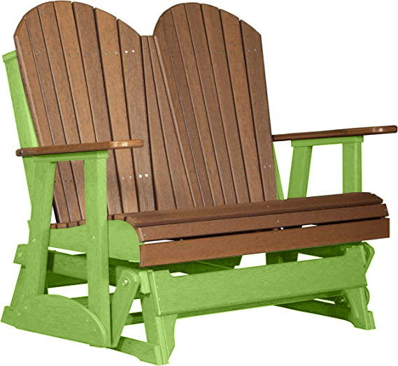 LuxCraft LuxCraft Antique Mahogany 4 ft. Recycled Plastic Adirondack Outdoor Glider With Cup Holder Antique Mahogany on Lime Green Adirondack Glider 4APGAMLG-CH