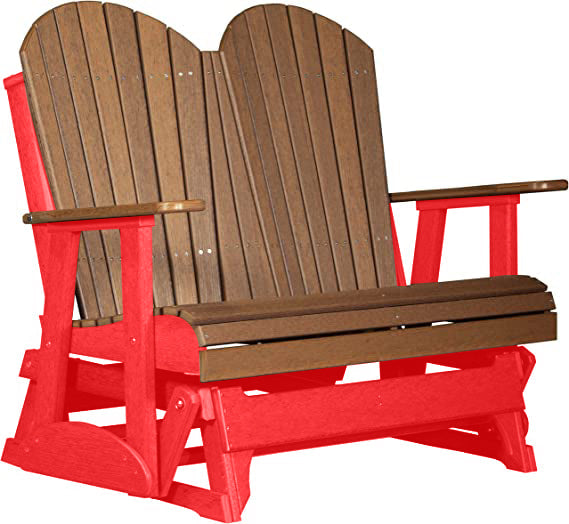 LuxCraft LuxCraft Antique Mahogany 4 ft. Recycled Plastic Adirondack Outdoor Glider With Cup Holder Antique Mahogany on Red Adirondack Glider 4APGAMR-CH
