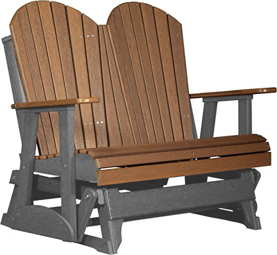 LuxCraft LuxCraft Antique Mahogany 4 ft. Recycled Plastic Adirondack Outdoor Glider With Cup Holder Antique Mahogany on Slate Adirondack Glider 4APGAMS-CH