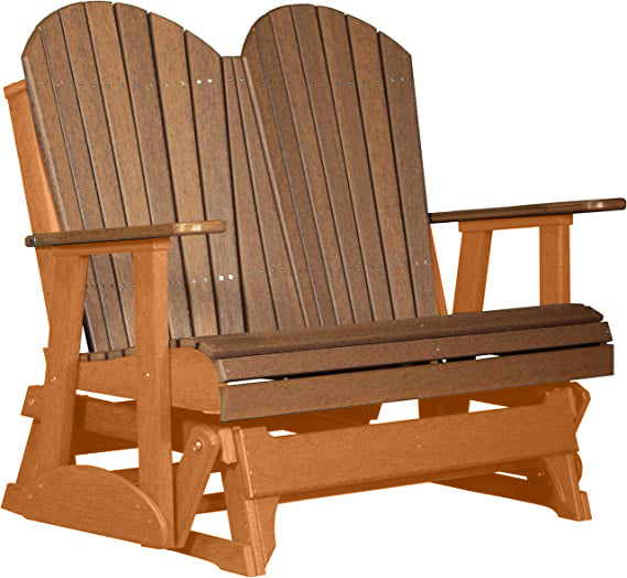 LuxCraft LuxCraft Antique Mahogany 4 ft. Recycled Plastic Adirondack Outdoor Glider With Cup Holder Antique Mahogany on Tangerine Adirondack Glider 4APGAMT-CH