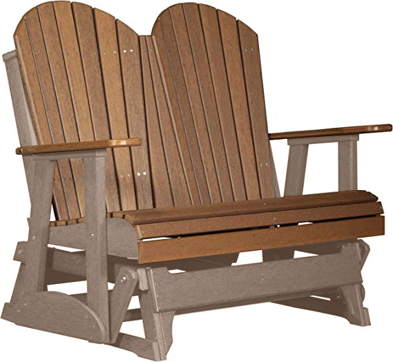 LuxCraft LuxCraft Antique Mahogany 4 ft. Recycled Plastic Adirondack Outdoor Glider With Cup Holder Antique Mahogany on Weatherwood Adirondack Glider 4APGAMWW-CH
