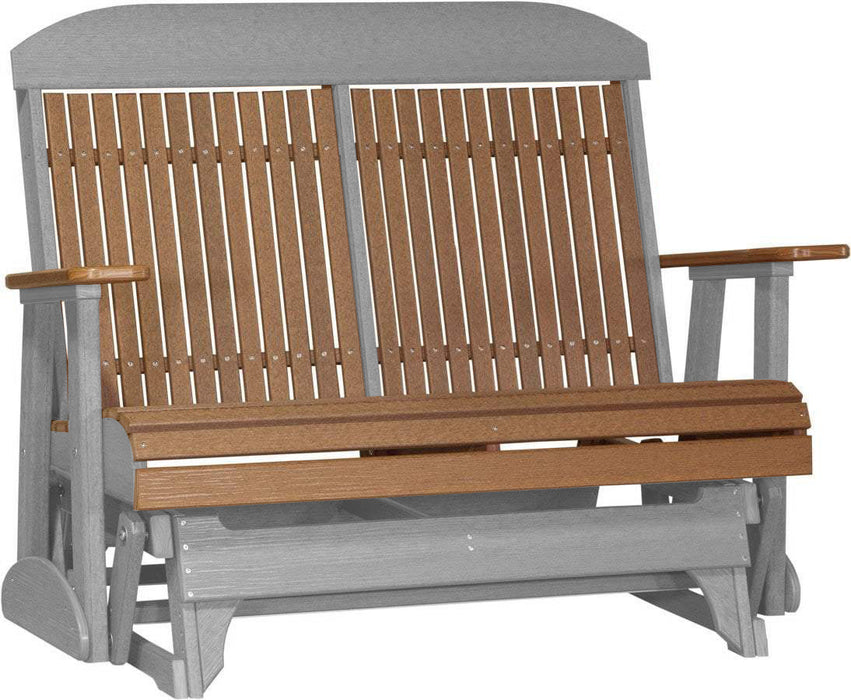 LuxCraft LuxCraft Antique Mahogany 4 ft. Recycled Plastic Highback Outdoor Glider Bench Antique Mahogany Gray Highback Glider 4CPGAMGR