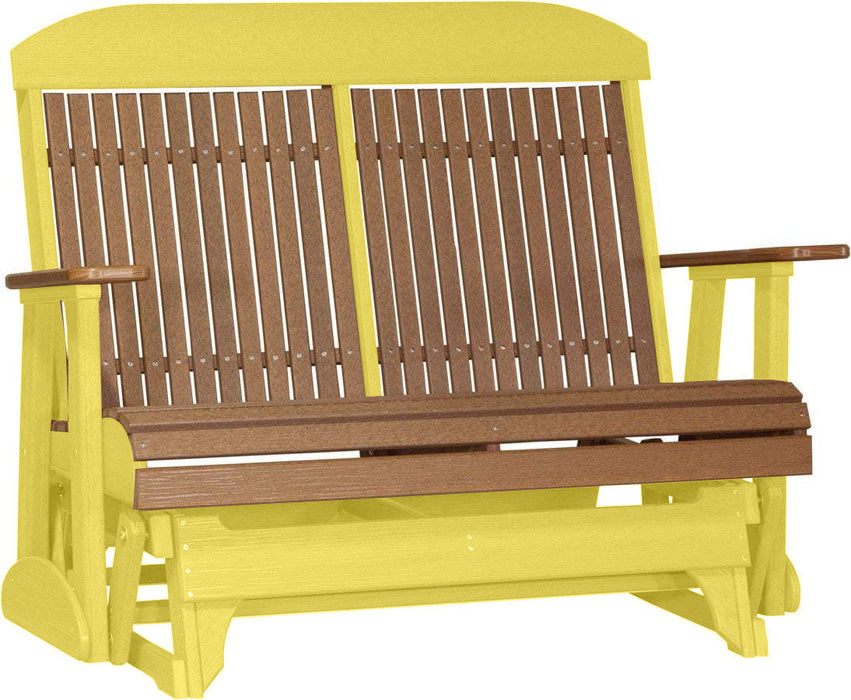 LuxCraft LuxCraft Antique Mahogany 4 ft. Recycled Plastic Highback Outdoor Glider Bench Antique Mahogany Yellow Highback Glider 4CPGAMY