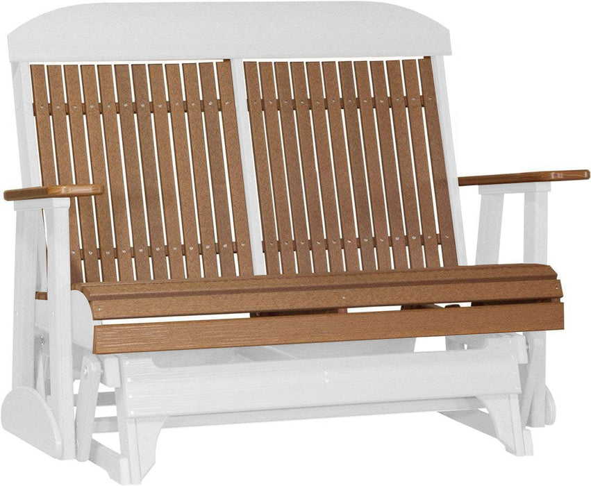 LuxCraft LuxCraft Antique Mahogany 4 ft. Recycled Plastic Highback Outdoor Glider Bench With Cup Holder Antique Mahogany White Highback Glider