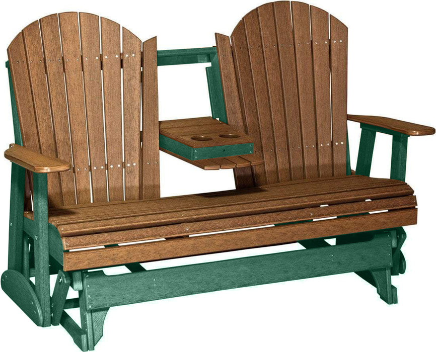 LuxCraft LuxCraft Antique Mahogany 5 ft. Recycled Plastic Adirondack Outdoor Glider Antique Mahogany on Green Adirondack Glider 5APGAMG