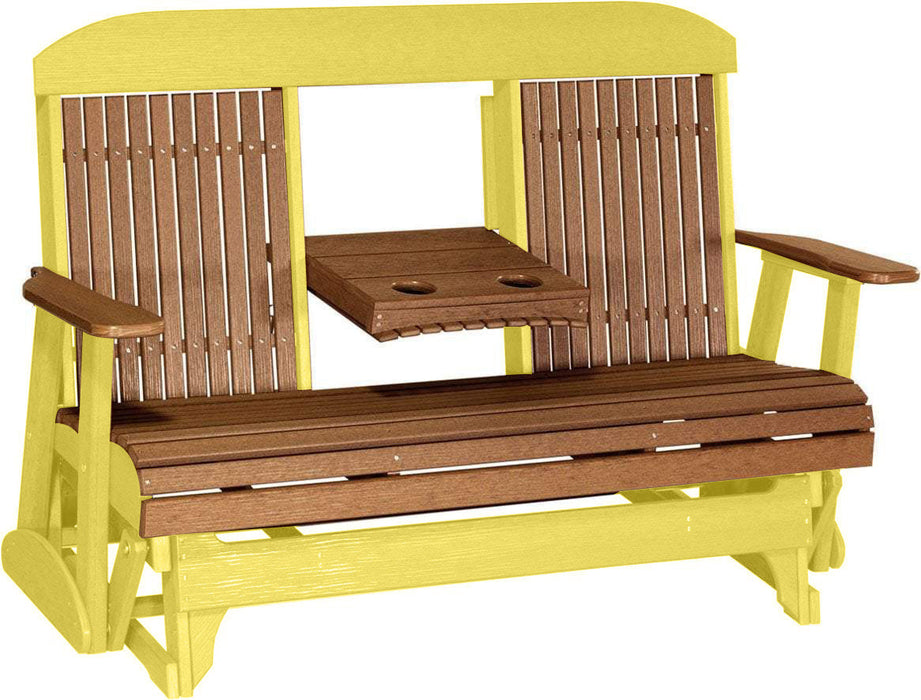 LuxCraft LuxCraft Antique Mahogany 5 ft. Recycled Plastic Highback Outdoor Glider With Cup Holder Antique Mahogany on Yellow Highback Glider 5CPGAMY-CH