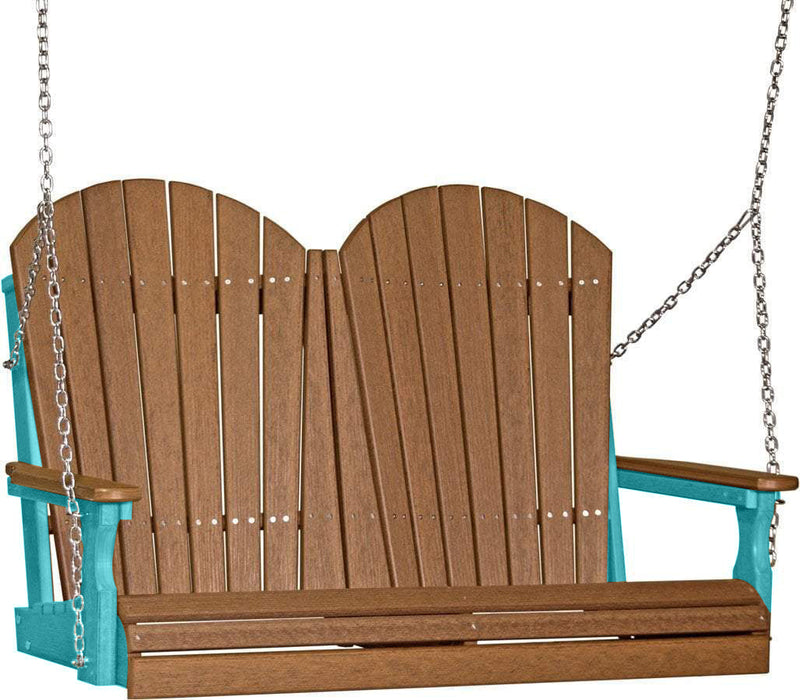 LuxCraft LuxCraft Antique Mahogany Adirondack 4ft. Recycled Plastic Porch Swing with Cup Holder Antique Mahogany on Aruba Blue / Adirondack Porch Swing Porch Swing 4APSAMAB-CH