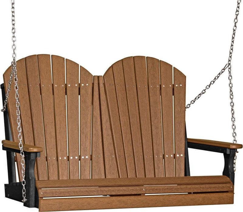 LuxCraft LuxCraft Antique Mahogany Adirondack 4ft. Recycled Plastic Porch Swing with Cup Holder Antique Mahogany on Black / Adirondack Porch Swing Porch Swing 4APSAMB-CH