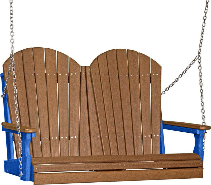 LuxCraft LuxCraft Antique Mahogany Adirondack 4ft. Recycled Plastic Porch Swing with Cup Holder Antique Mahogany on Blue / Adirondack Porch Swing Porch Swing 4APSAMBL-CH