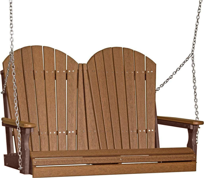 LuxCraft LuxCraft Antique Mahogany Adirondack 4ft. Recycled Plastic Porch Swing with Cup Holder Antique Mahogany on Chestnut Brown / Adirondack Porch Swing Porch Swing 4APSAMCB-CH