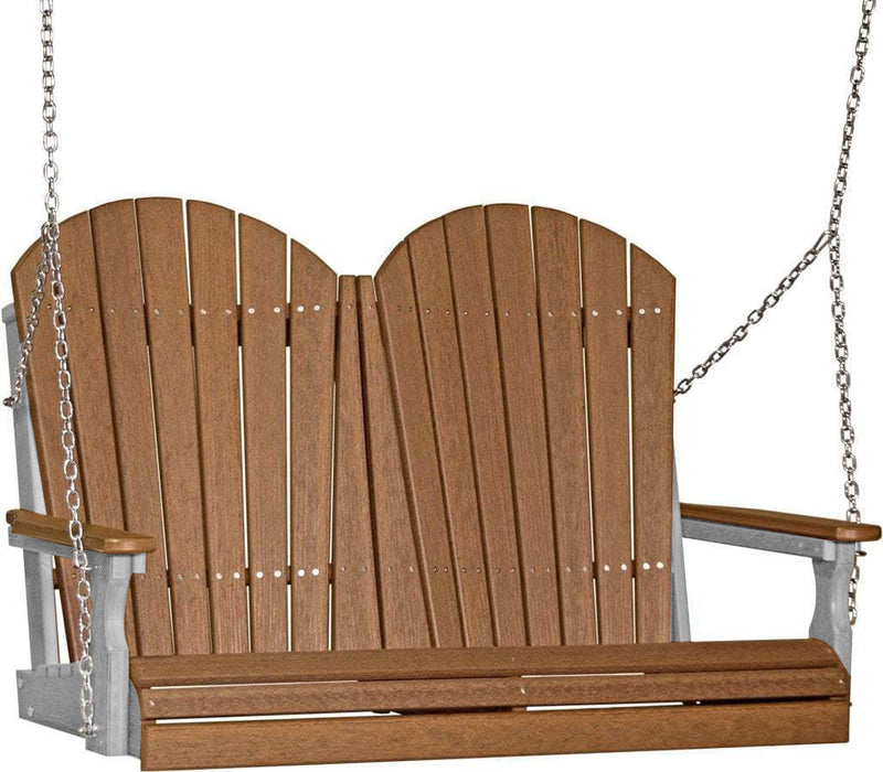LuxCraft LuxCraft Antique Mahogany Adirondack 4ft. Recycled Plastic Porch Swing with Cup Holder Antique Mahogany on Gray / Adirondack Porch Swing Porch Swing 4APSAMGR-CH