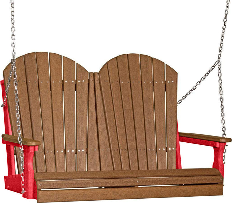 LuxCraft LuxCraft Antique Mahogany Adirondack 4ft. Recycled Plastic Porch Swing with Cup Holder Antique Mahogany on Red / Adirondack Porch Swing Porch Swing 4APSAMR-CH