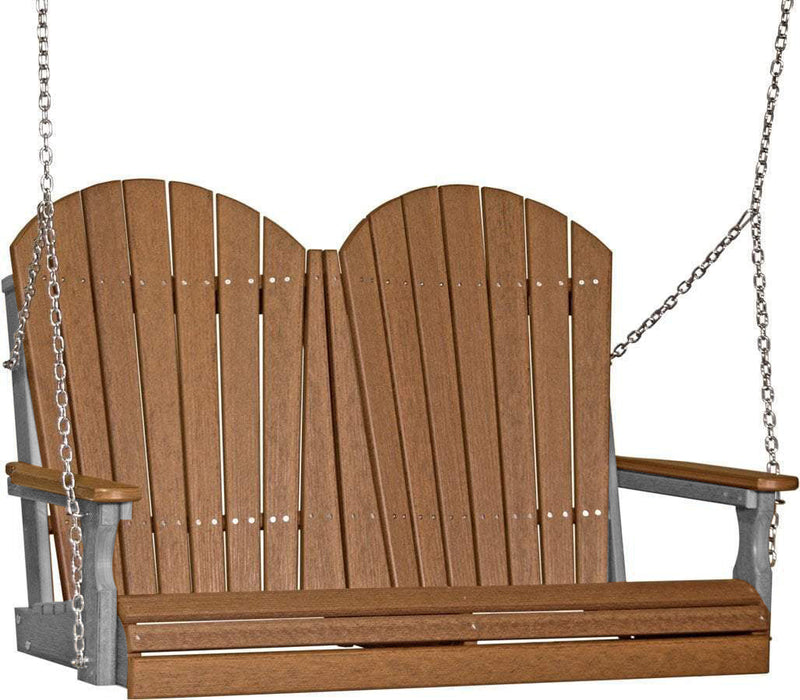 LuxCraft LuxCraft Antique Mahogany Adirondack 4ft. Recycled Plastic Porch Swing with Cup Holder Antique Mahogany on Slate / Adirondack Porch Swing Porch Swing 4APSAMS-CH