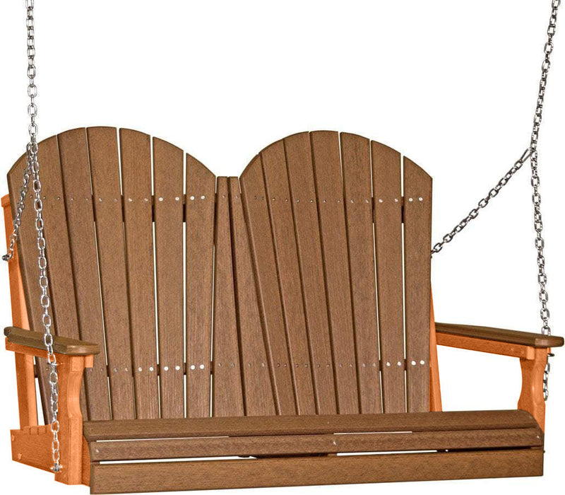 LuxCraft LuxCraft Antique Mahogany Adirondack 4ft. Recycled Plastic Porch Swing with Cup Holder Antique Mahogany on Tangerine / Adirondack Porch Swing Porch Swing 4APSAMT-CH