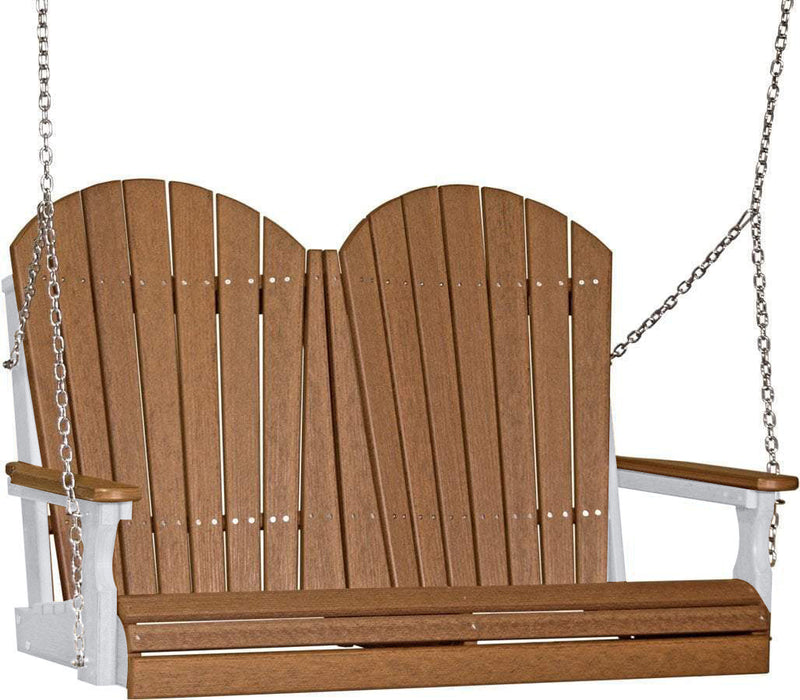 LuxCraft LuxCraft Antique Mahogany Adirondack 4ft. Recycled Plastic Porch Swing with Cup Holder Antique Mahogany on White / Adirondack Porch Swing Porch Swing 4APSAMWH-CH